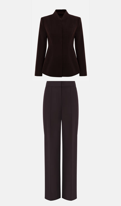 Fitted Jacket With High Collar & Maxi Pants