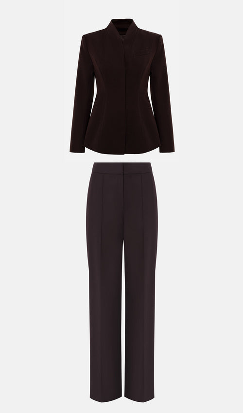 Fitted Jacket With High Collar & Maxi Pants