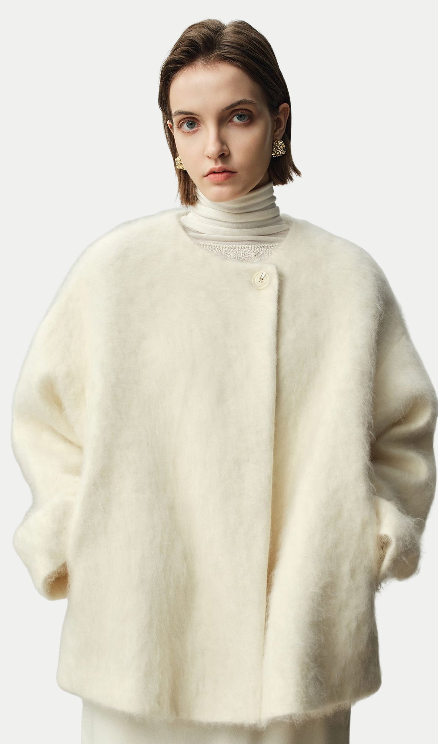 Boxy Brushed Wool One-Button Jacket