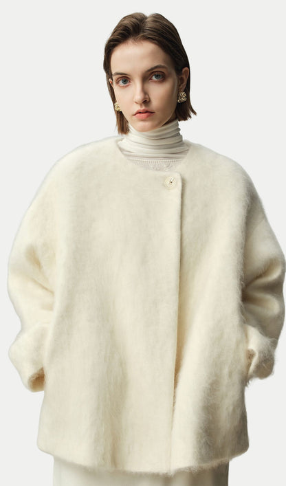 Boxy Brushed Wool One-Button Jacket