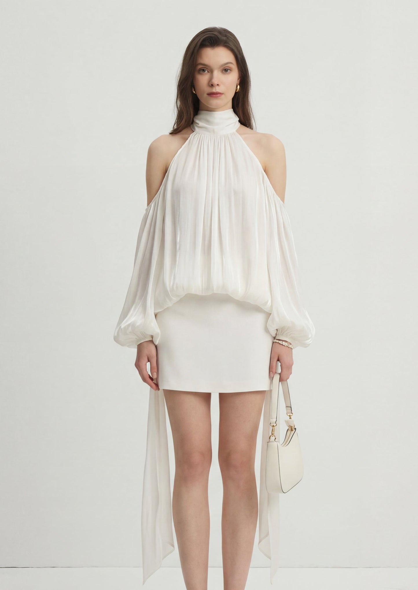 Puff Sleeves Pleated Shirt & Skirt Set