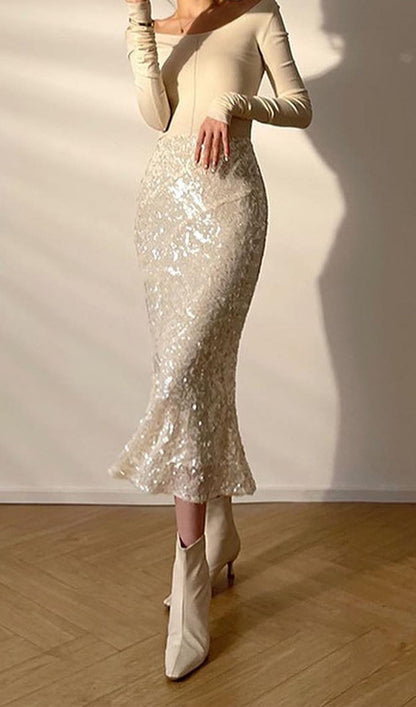 Mermaid Sequined Slim Midi Skirt