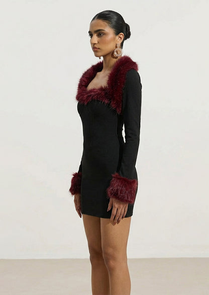 Two Piece Mini Dress With Fluffy Sleeves
