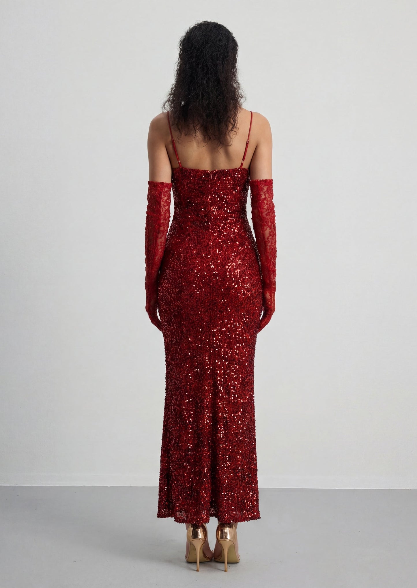 Sequin  Fishtail Hem Maxi Dress In Red