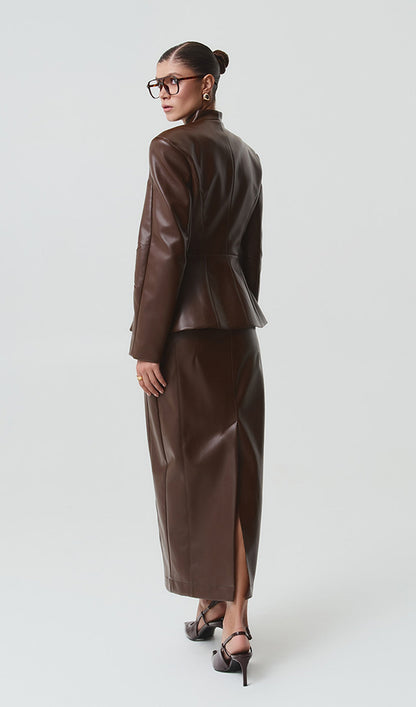 Faux Leather Jacket & Midi Skirt Set