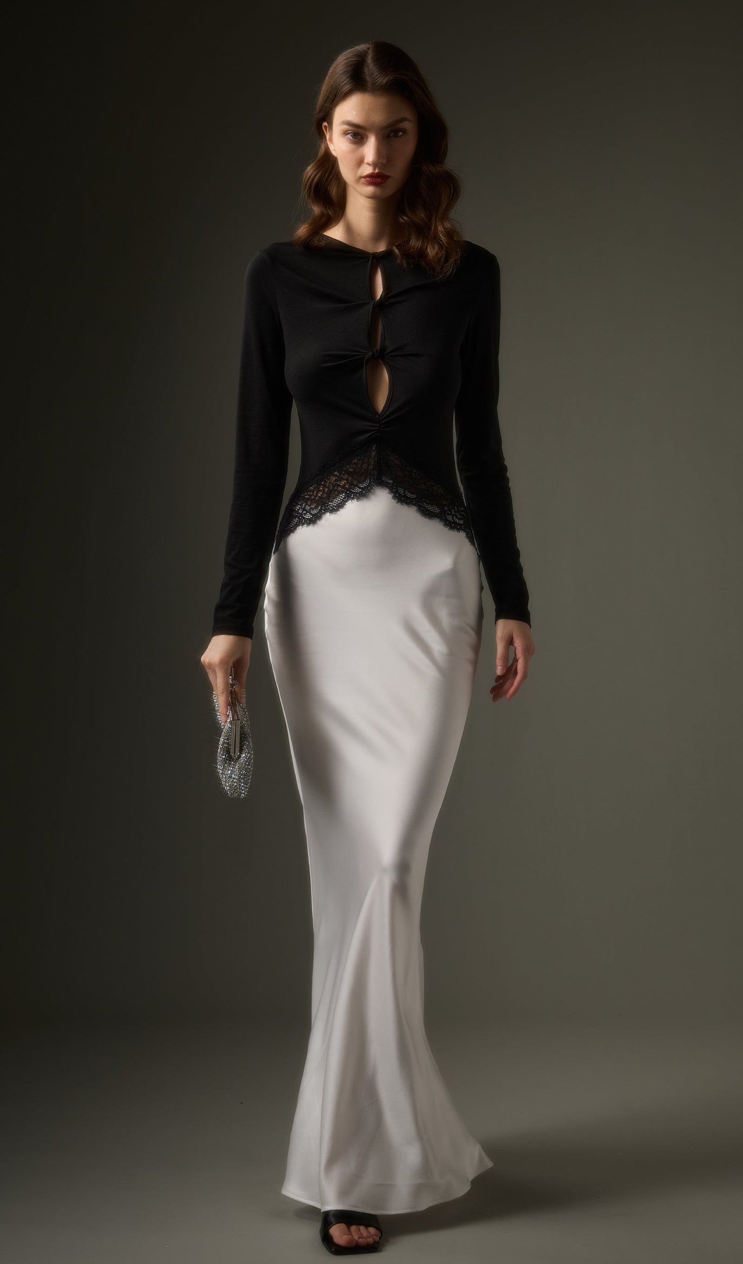 Open Twist Lace Maxi Dress In Black White