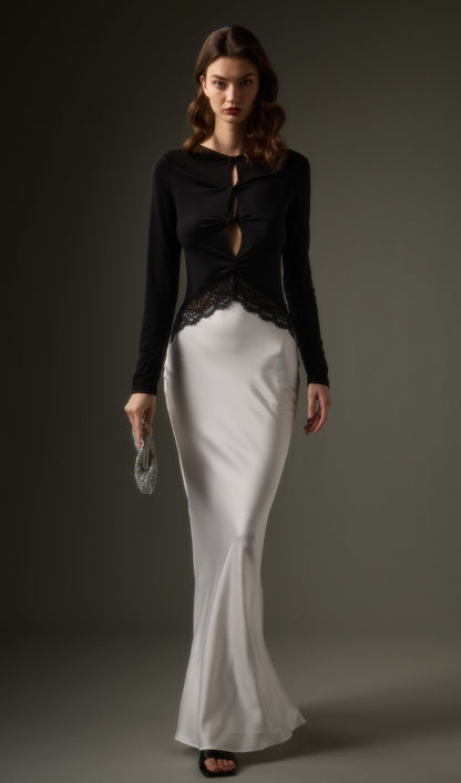 Open Twist Lace Maxi Dress In Black White