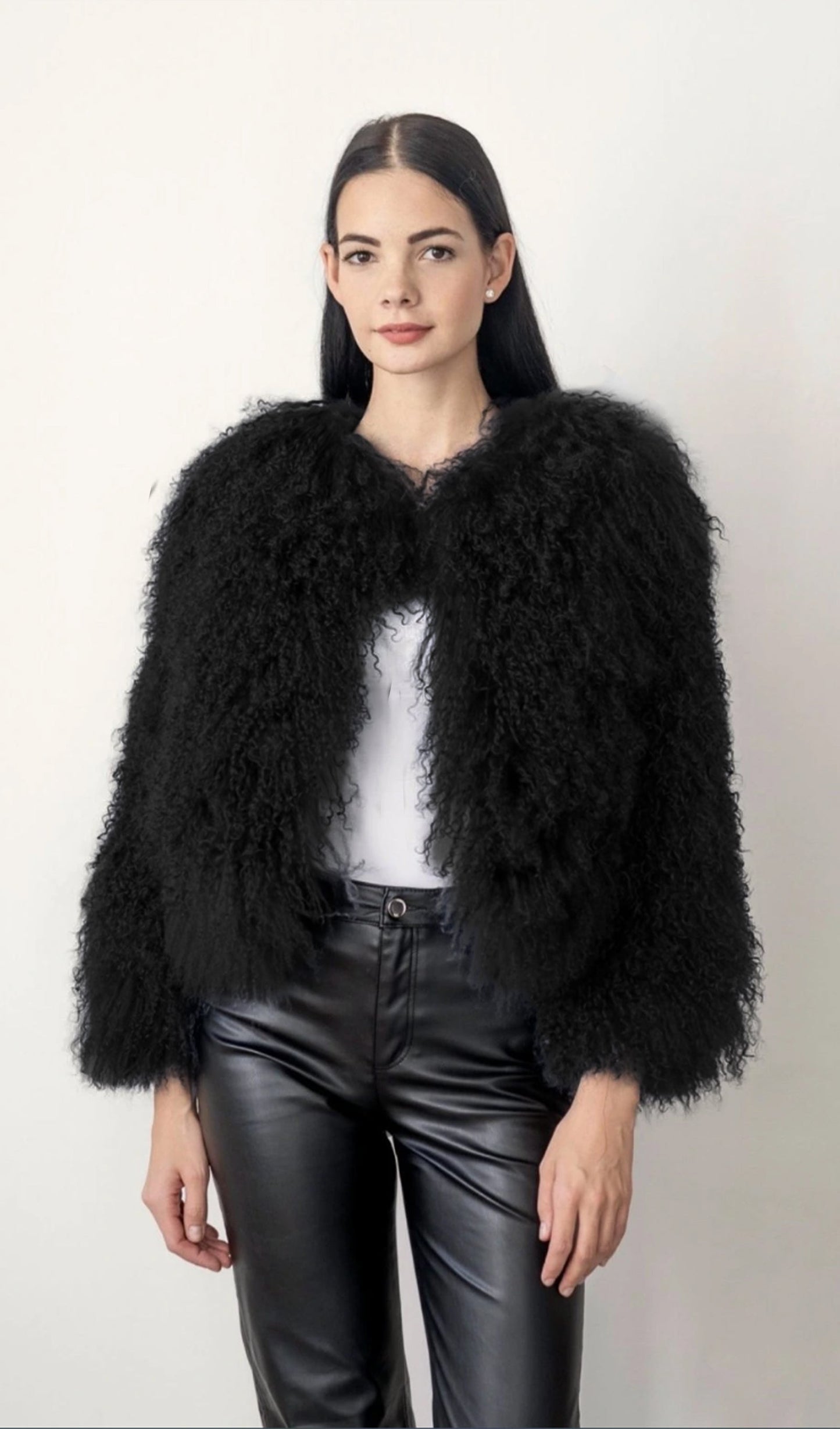 Short Shearling Jacket Coat-Black