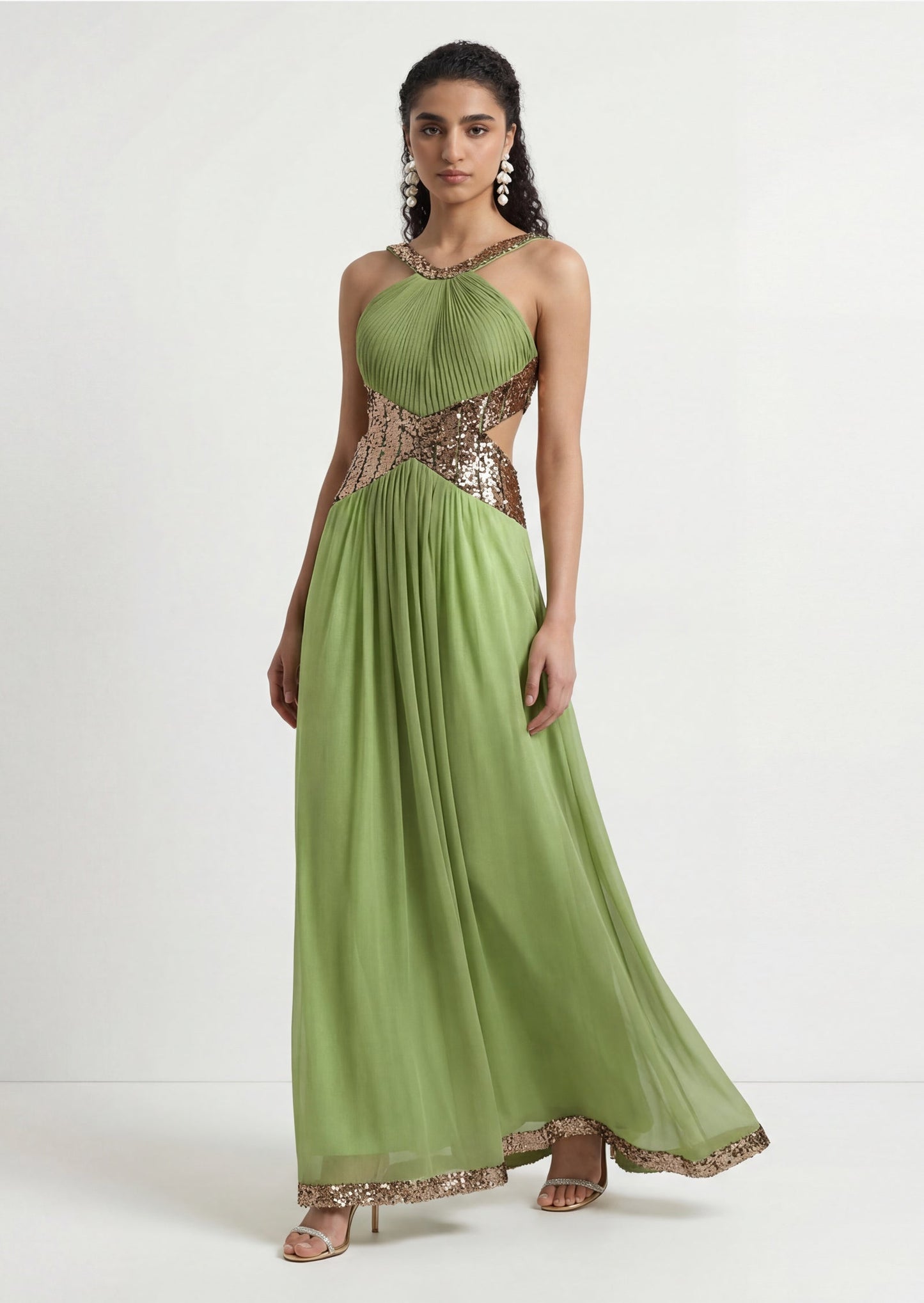 Melisa Pleated Cut Out Sequin Maxi Dress