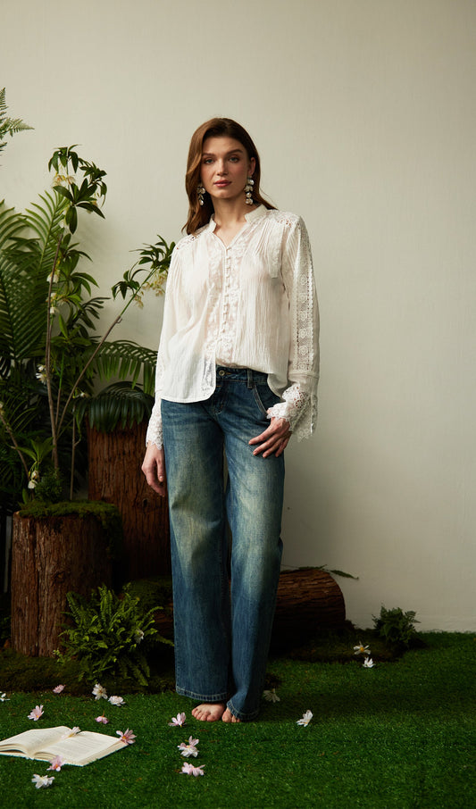 Lace Hollow Out  Blouse Top