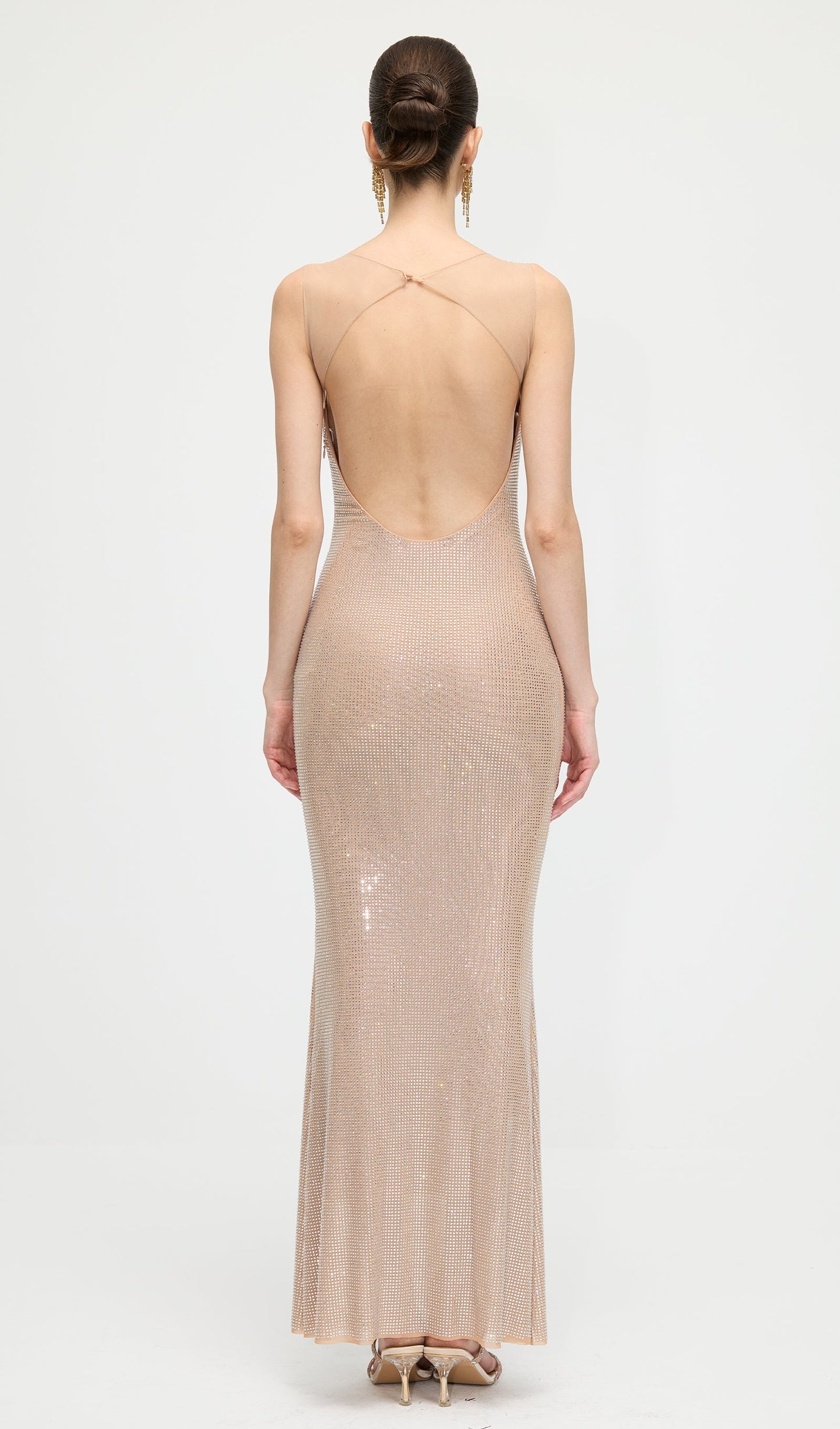Hot Fix Maxi Dress With Mesh Back In Nude