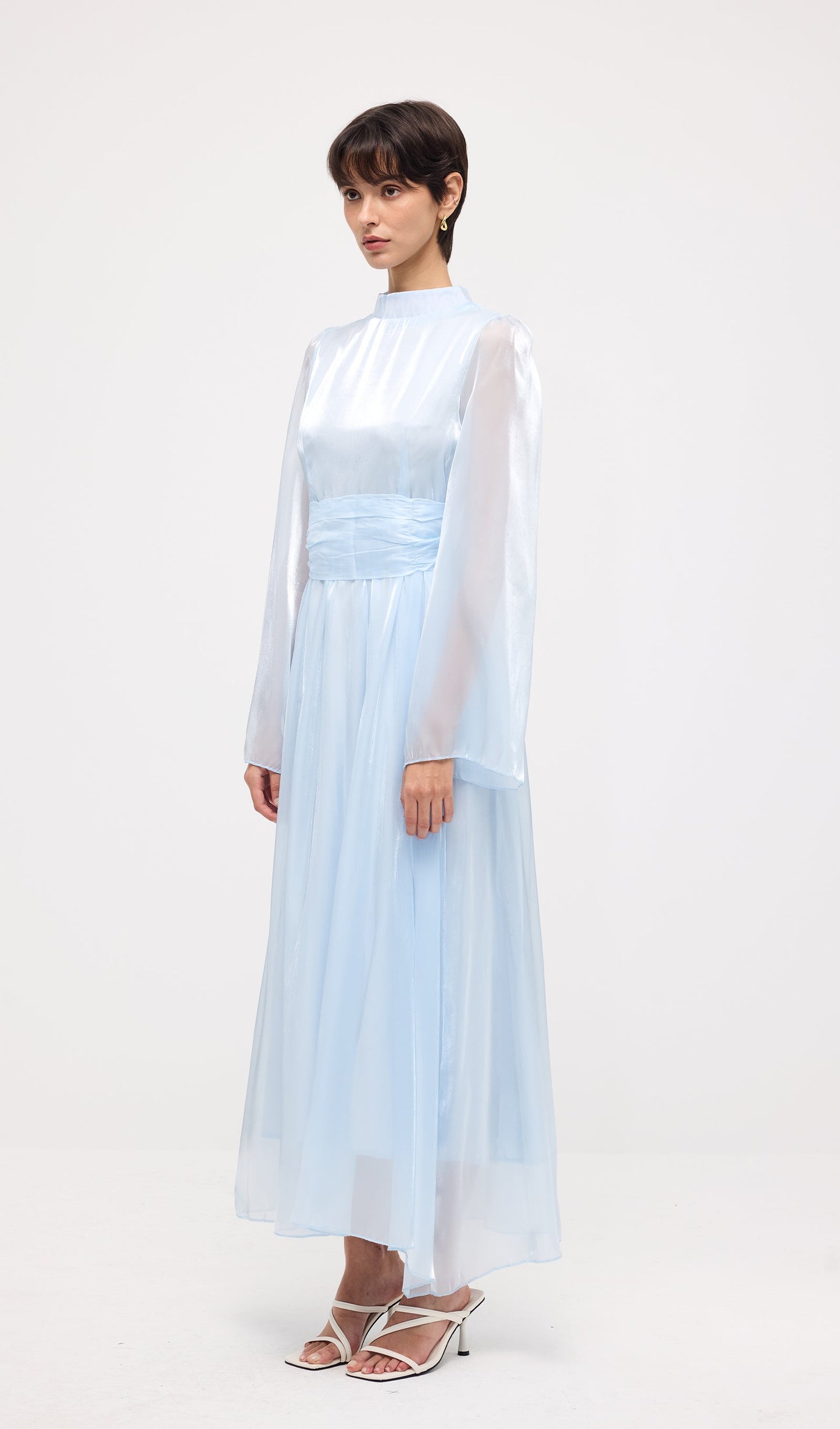 High Neckline Flared Hem Maxi Dress