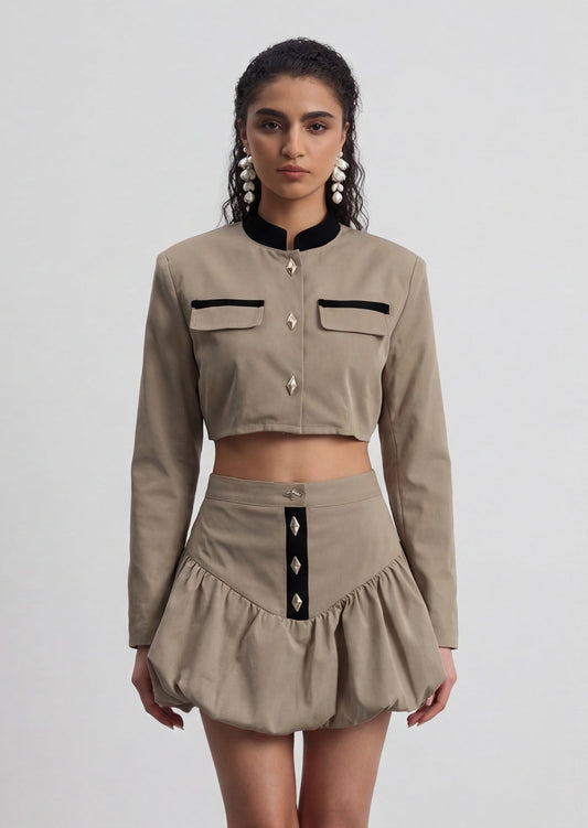 Short Blazer Paired With Tulip Skirt Set