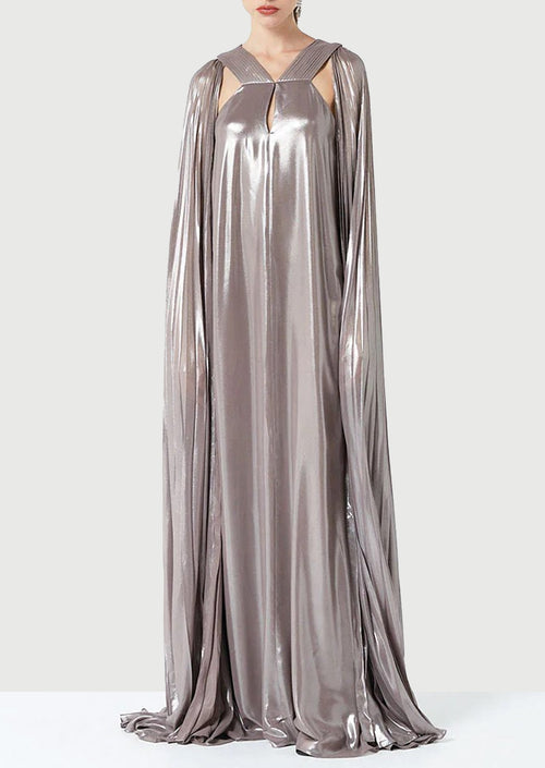 Noor Elegance Metallic Pleated V-Neck Maxi Dress