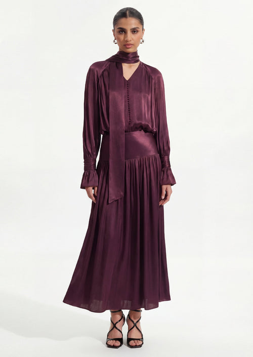 Viscose Midi Dress With Matching Ribbon Scarf