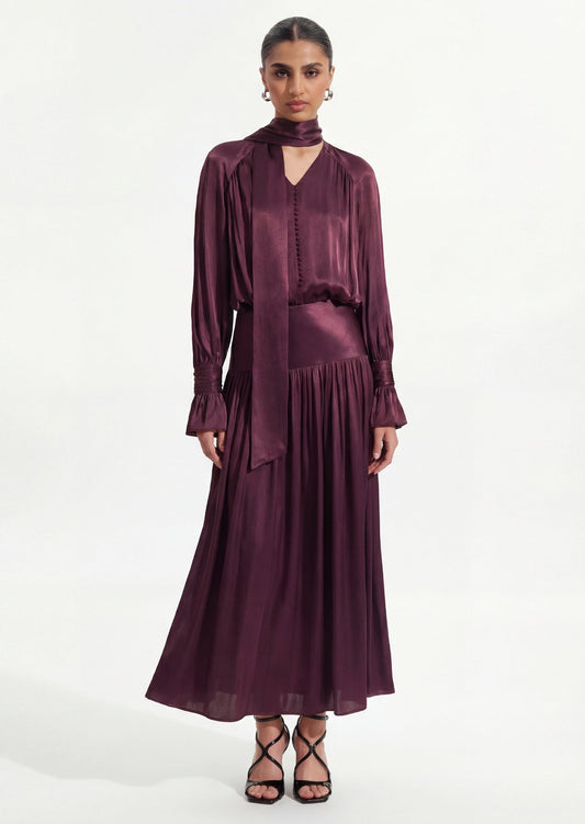 Viscose Midi Dress With Matching Ribbon Scarf