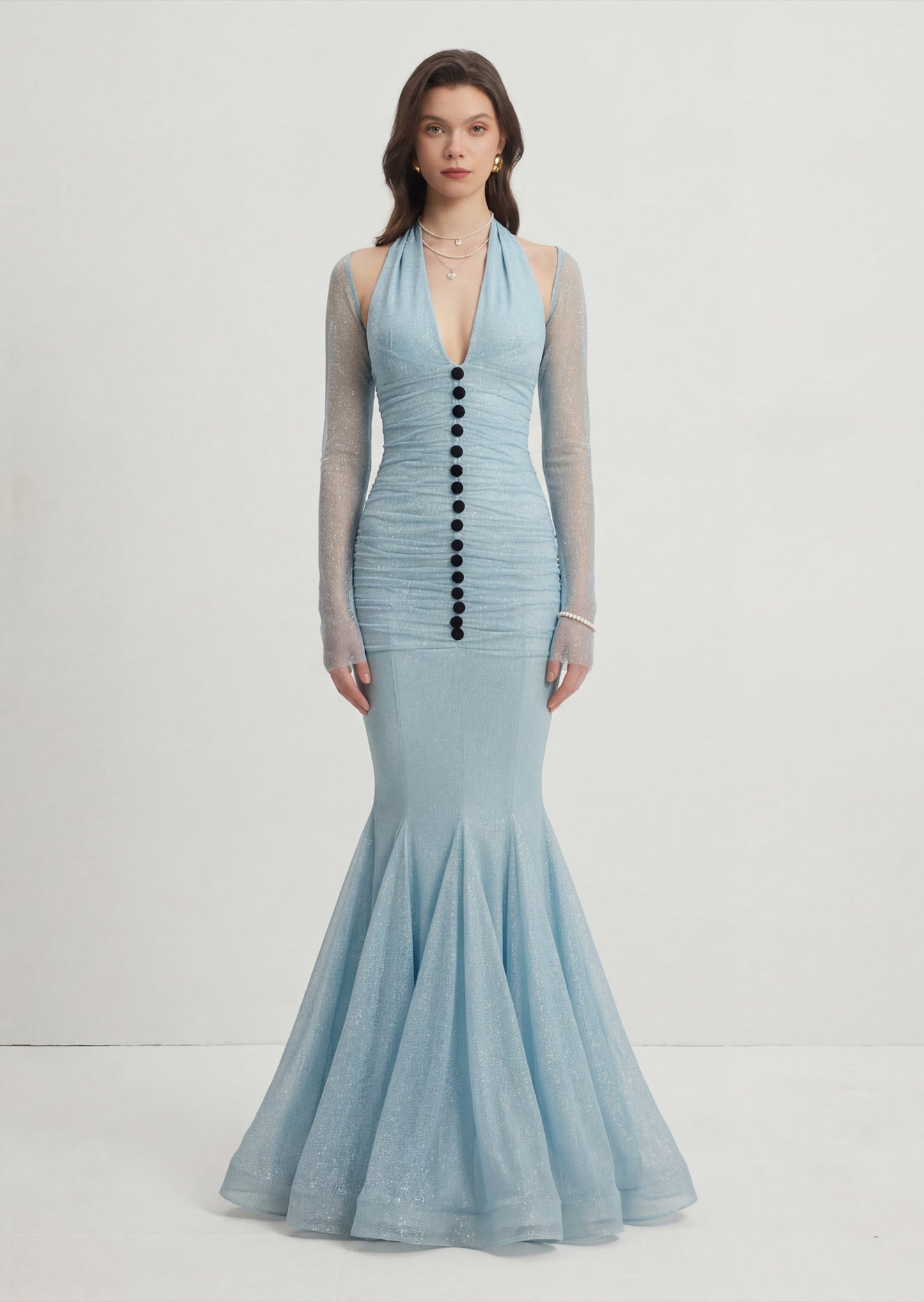 Aurore Halter Fishtail Hem Maxi Dress