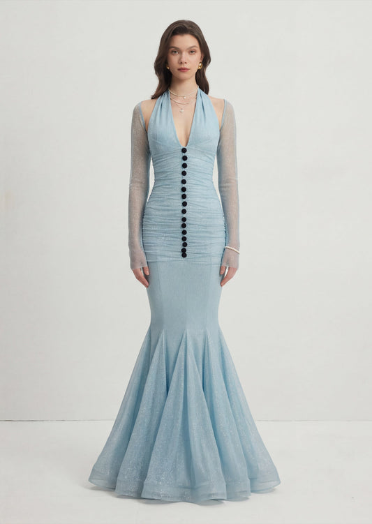 Aurore Halter Fishtail Hem Maxi Dress