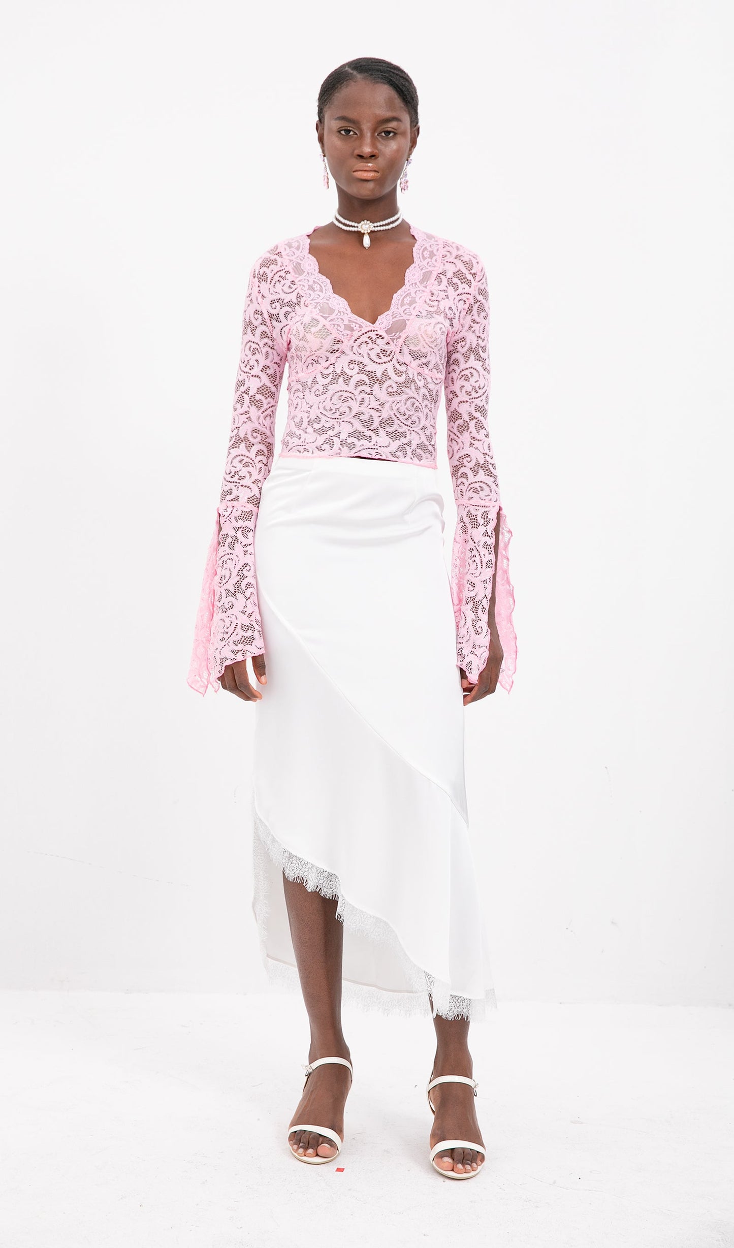 Trendy Pink V-Neck Lce Top