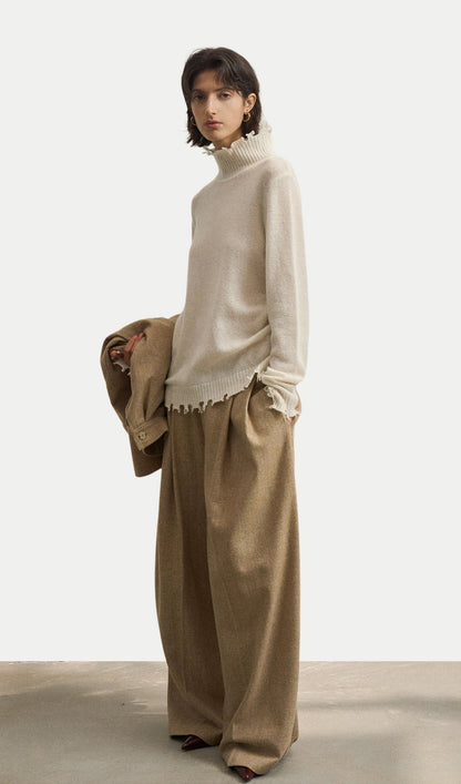 Wool Turtleneck Knit Top In Apricot