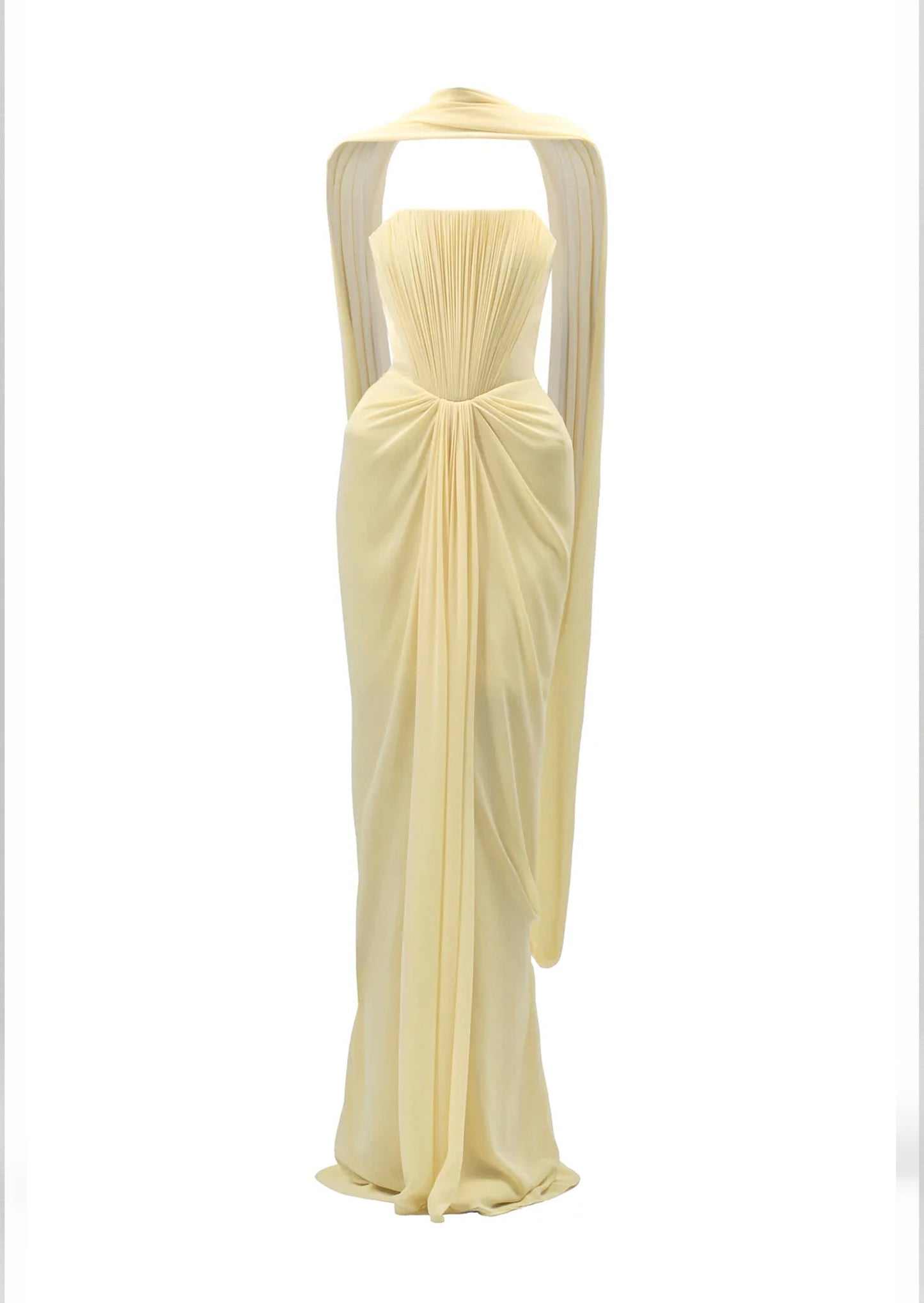 Maison Chiffon Maxi Dress With Cape In Yellow