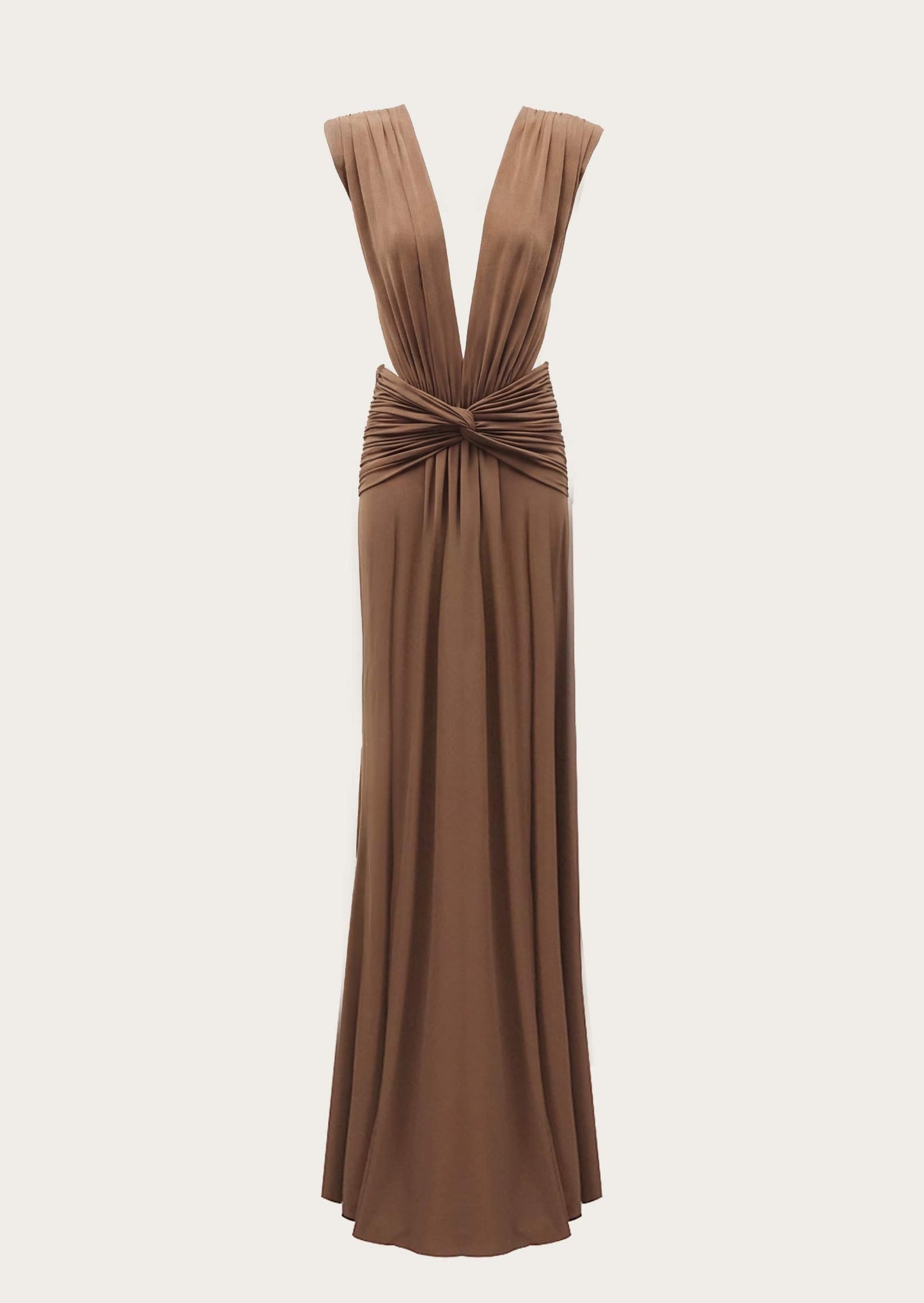 V-Neckline Open Back Maxi Dress With Daped Details
