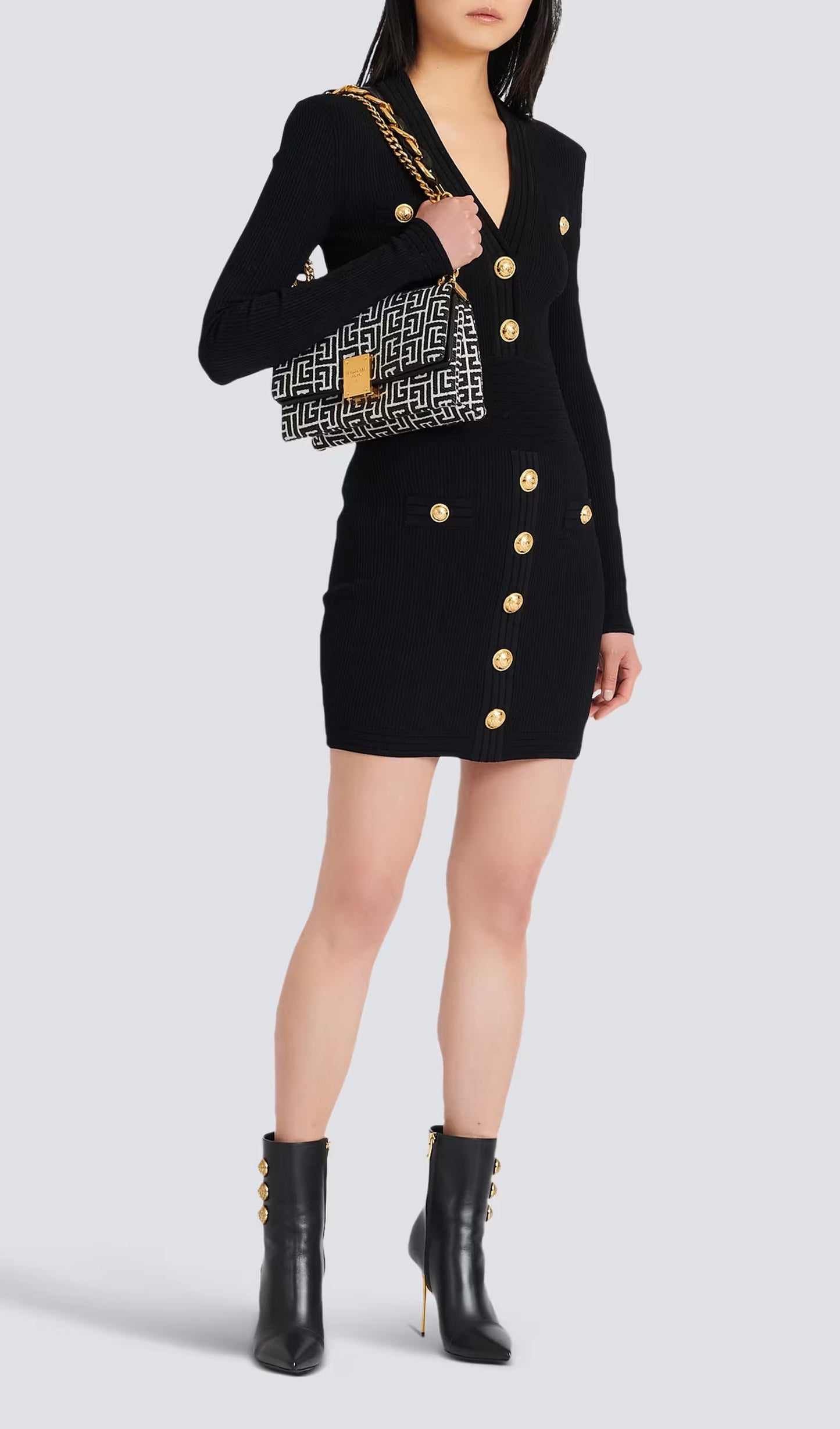 V Neck Knitted Mini Dress
