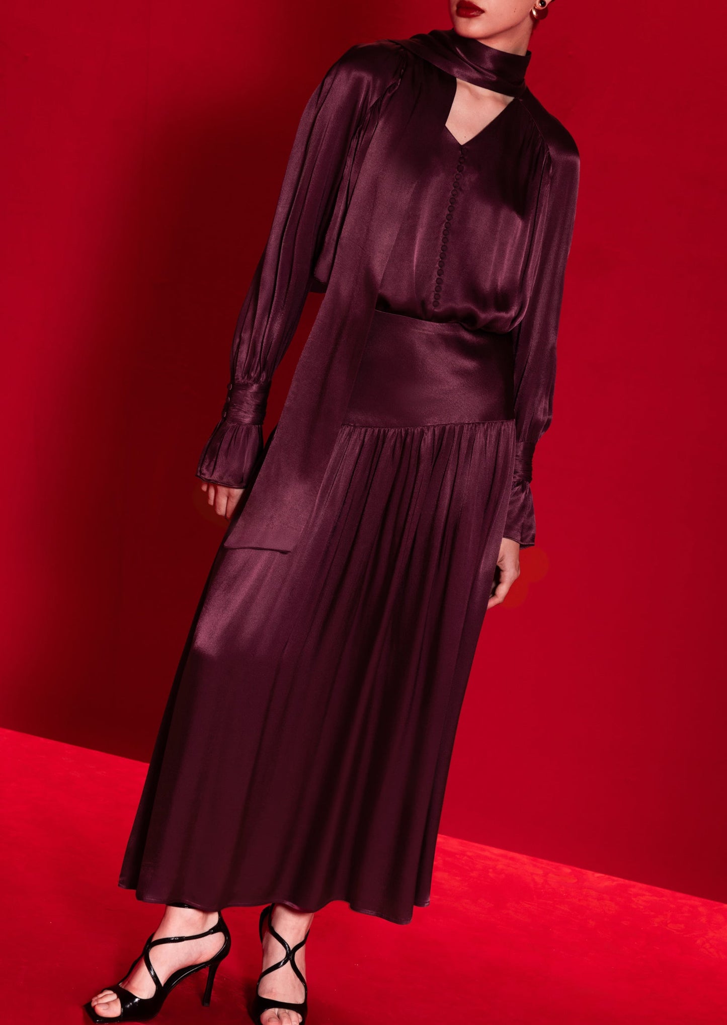 Viscose Midi Dress With Matching Ribbon Scarf
