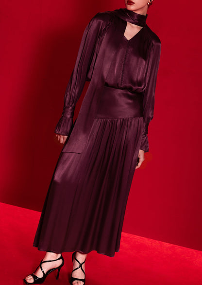 Viscose Midi Dress With Matching Ribbon Scarf