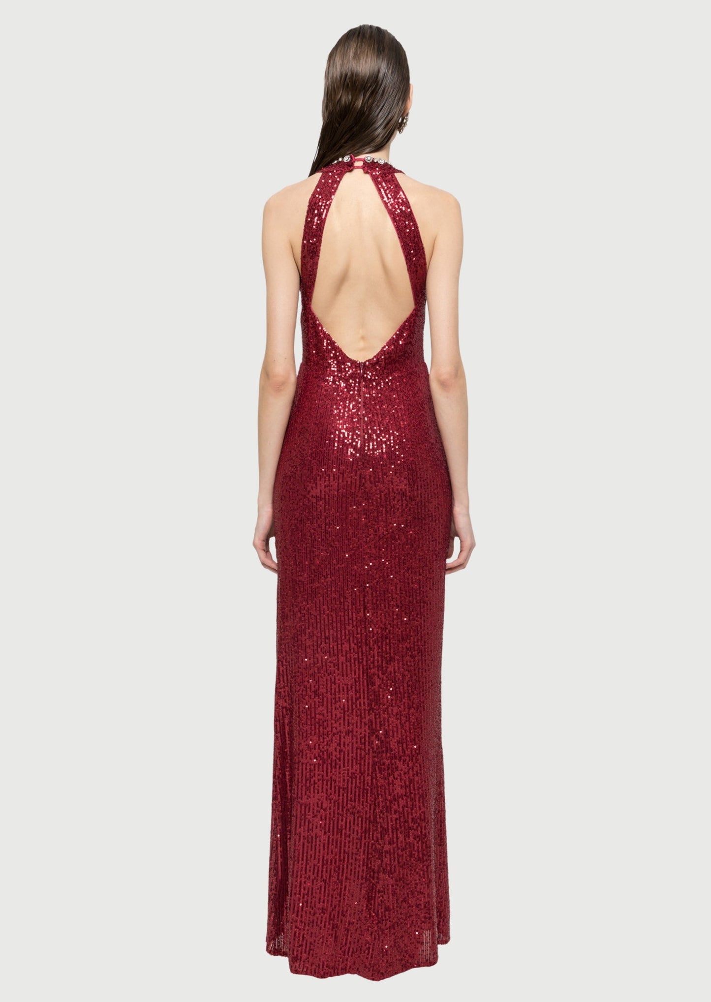 Sequined Halterneck Maxi Dress In Claret
