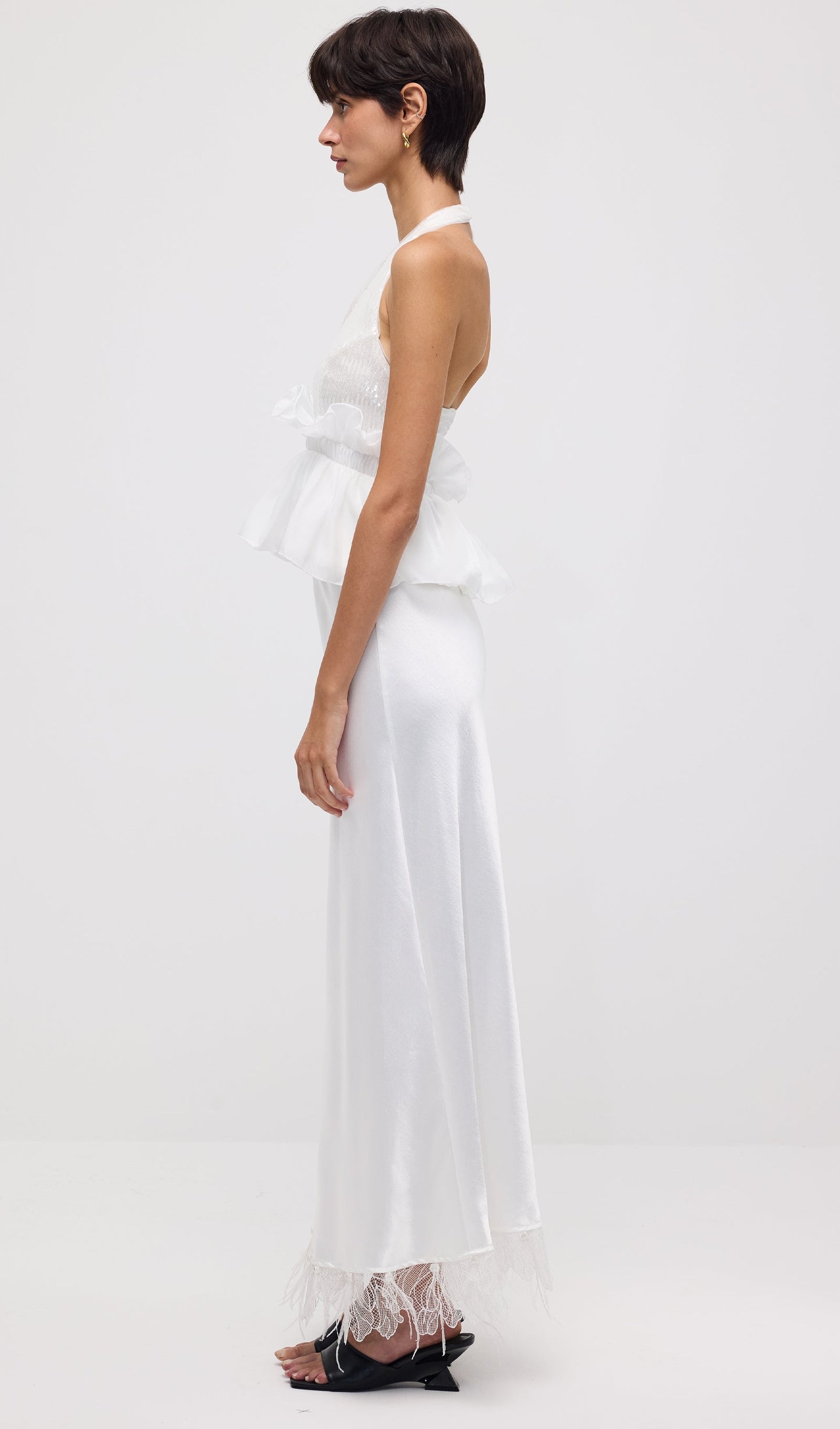 Satin Maxi Skirt In White