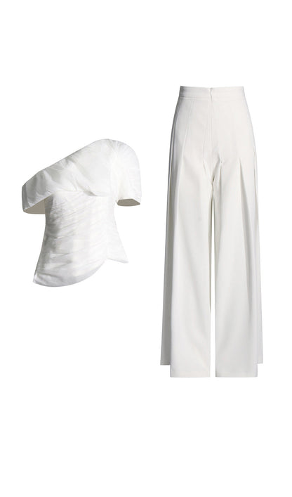 White Two Piece Pant Suit