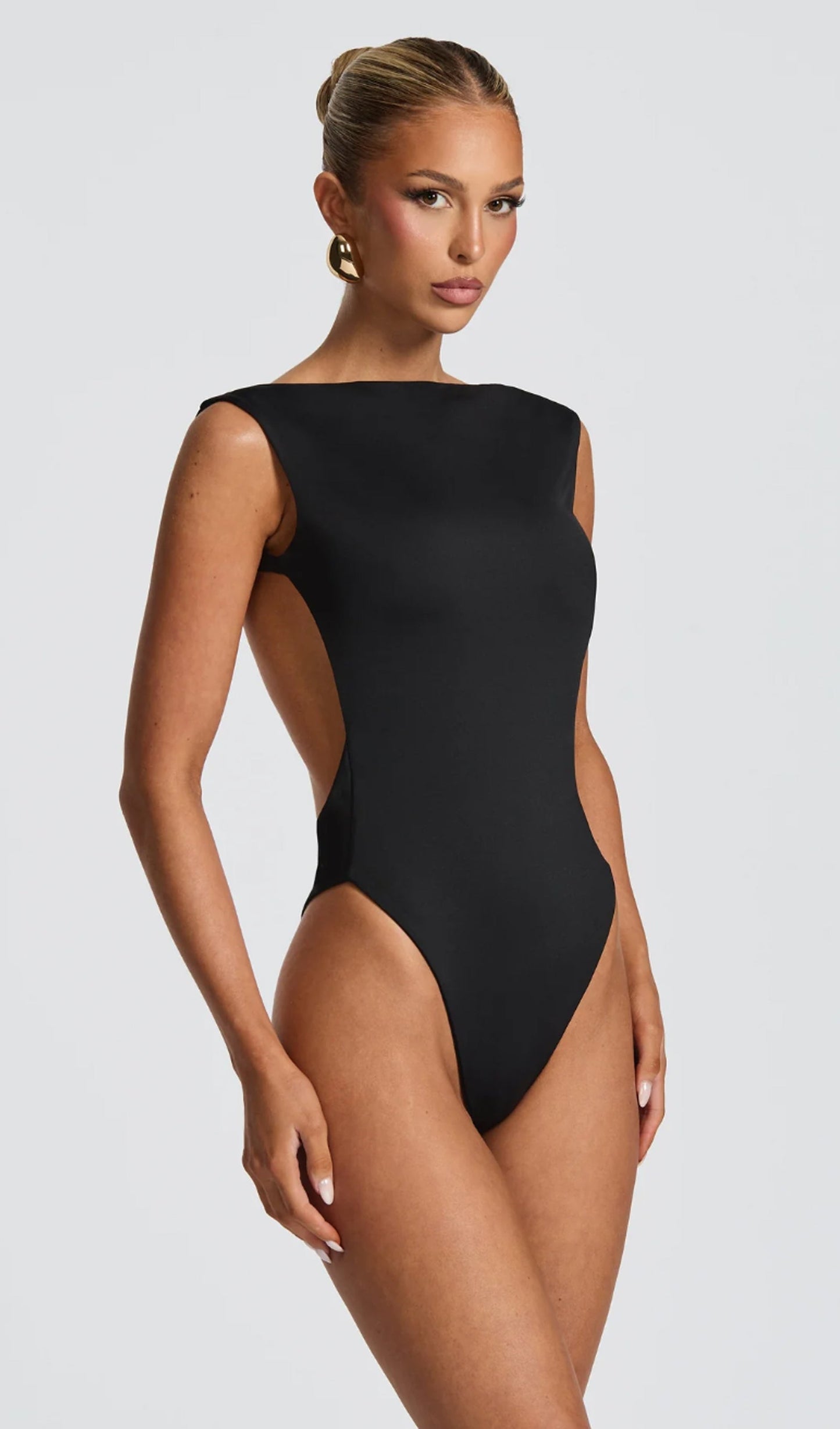Open Back Bodysuit & Maxi Skirt Set In Black