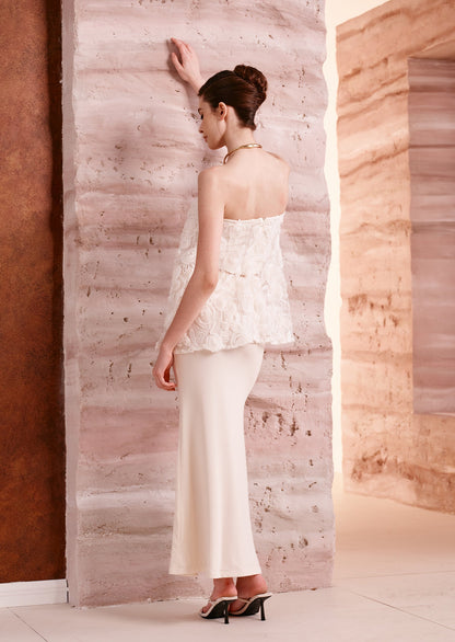Strapless Bias Maxi Skirt With Rose Embroidery Set