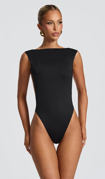 Open Back Bodysuit & Maxi Skirt Set In Black