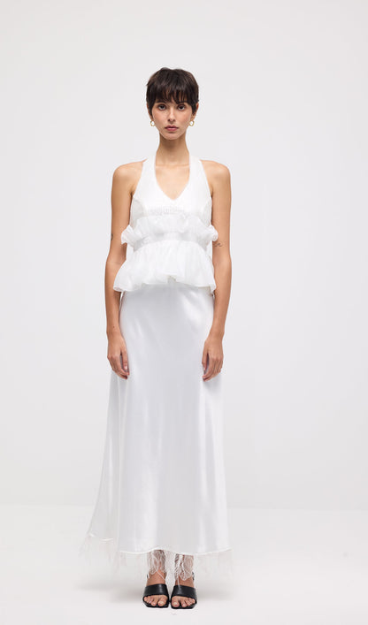 Satin Maxi Skirt In White