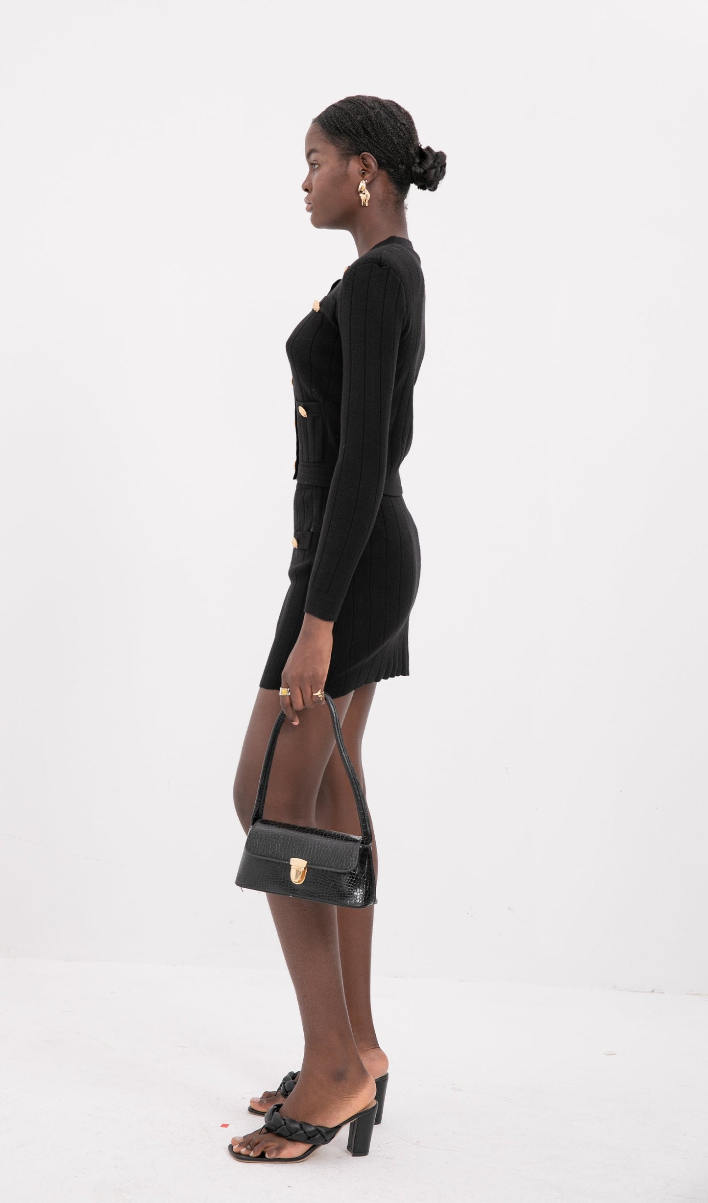 Button Knit Mini Skirt-Black