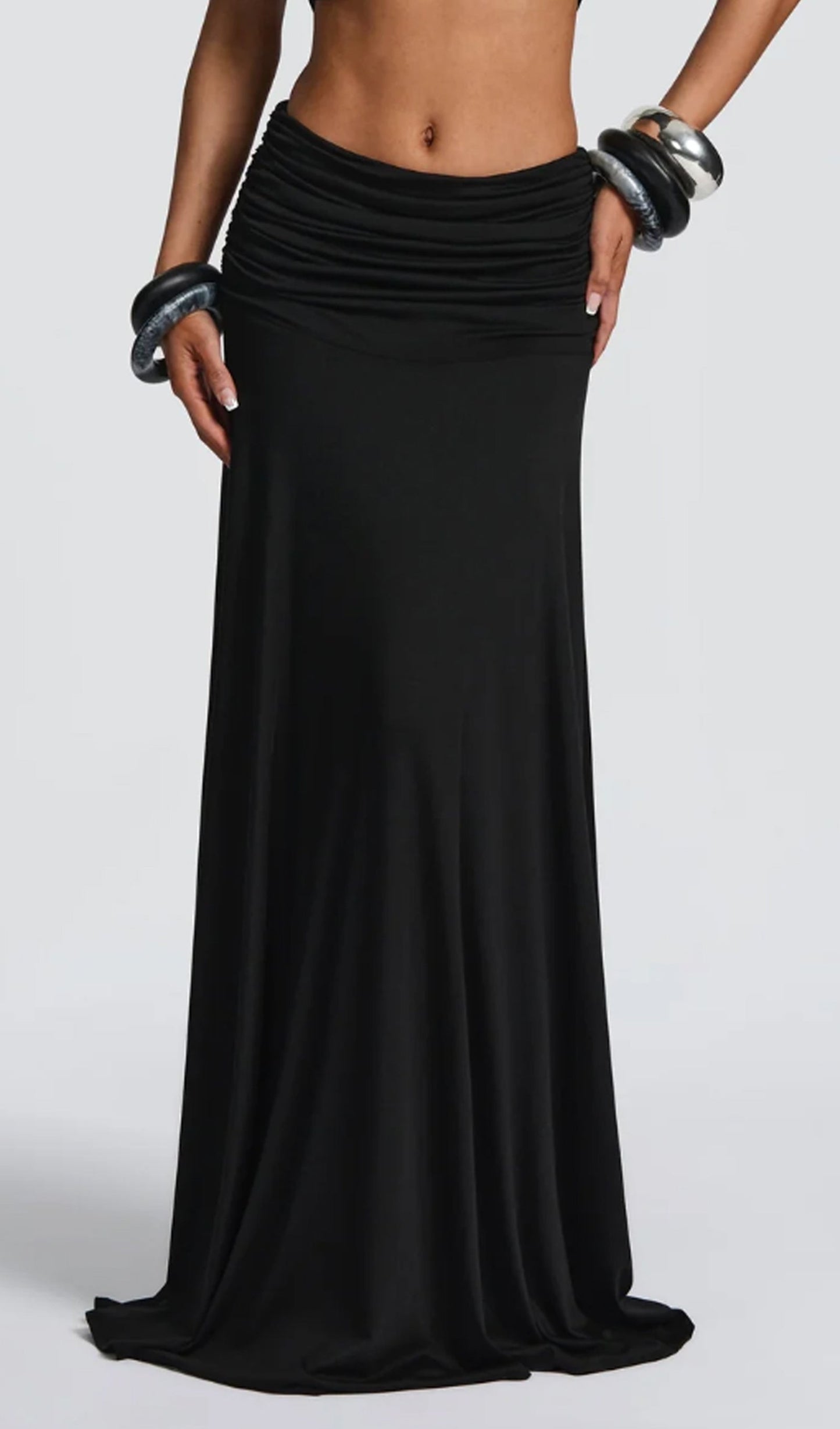 Open Back Bodysuit & Maxi Skirt Set In Black