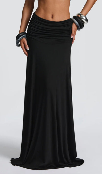 Open Back Bodysuit & Maxi Skirt Set In Black