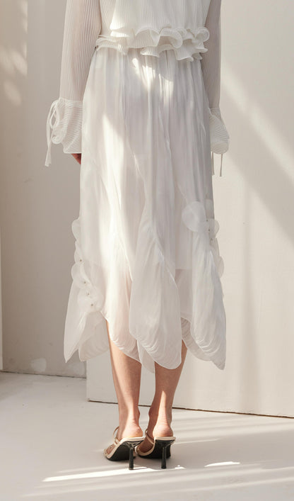 Solid Draped Midi Skirt