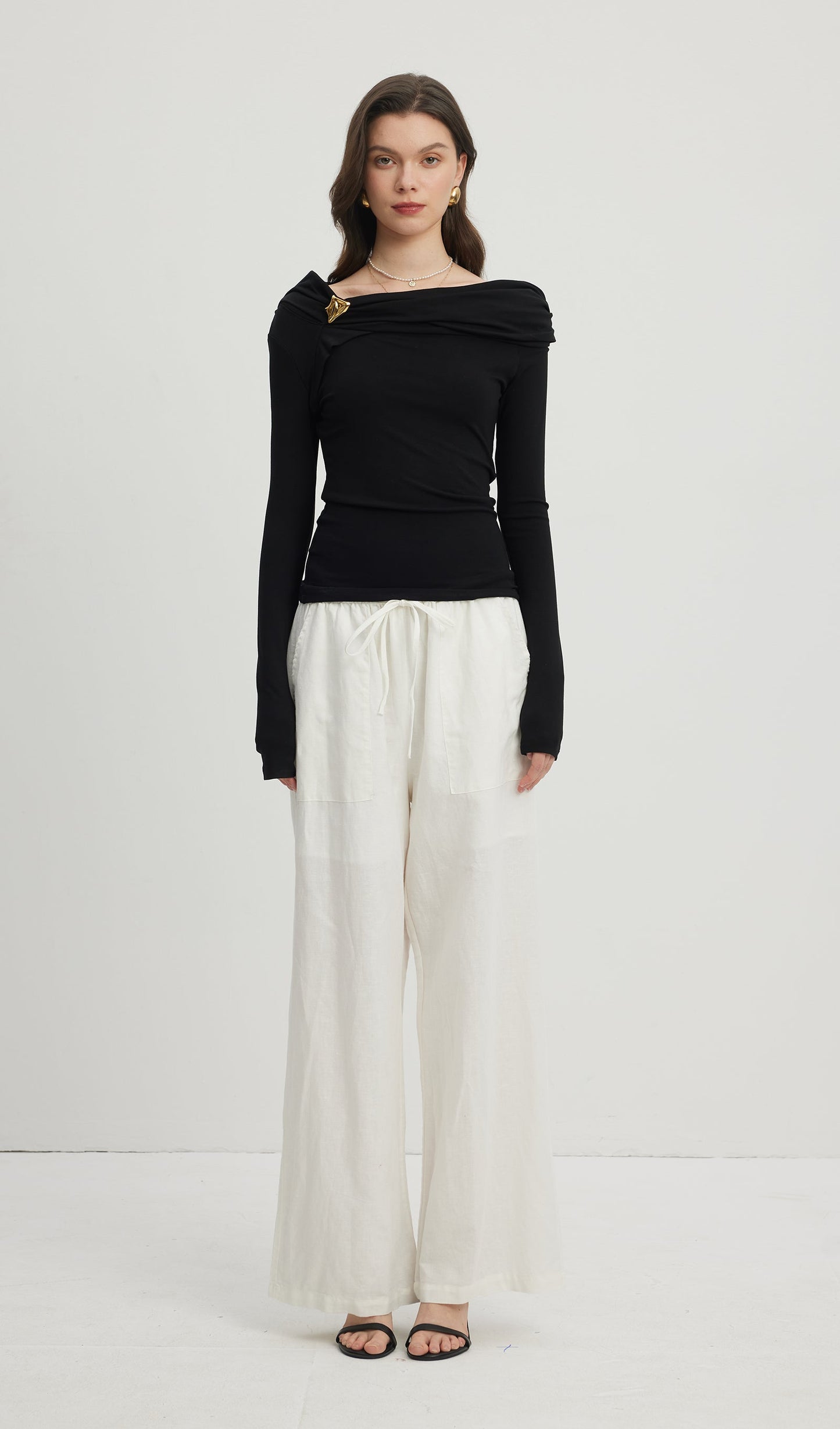 Loose Tie Pants White