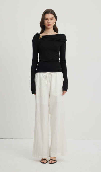 Loose Tie Pants White
