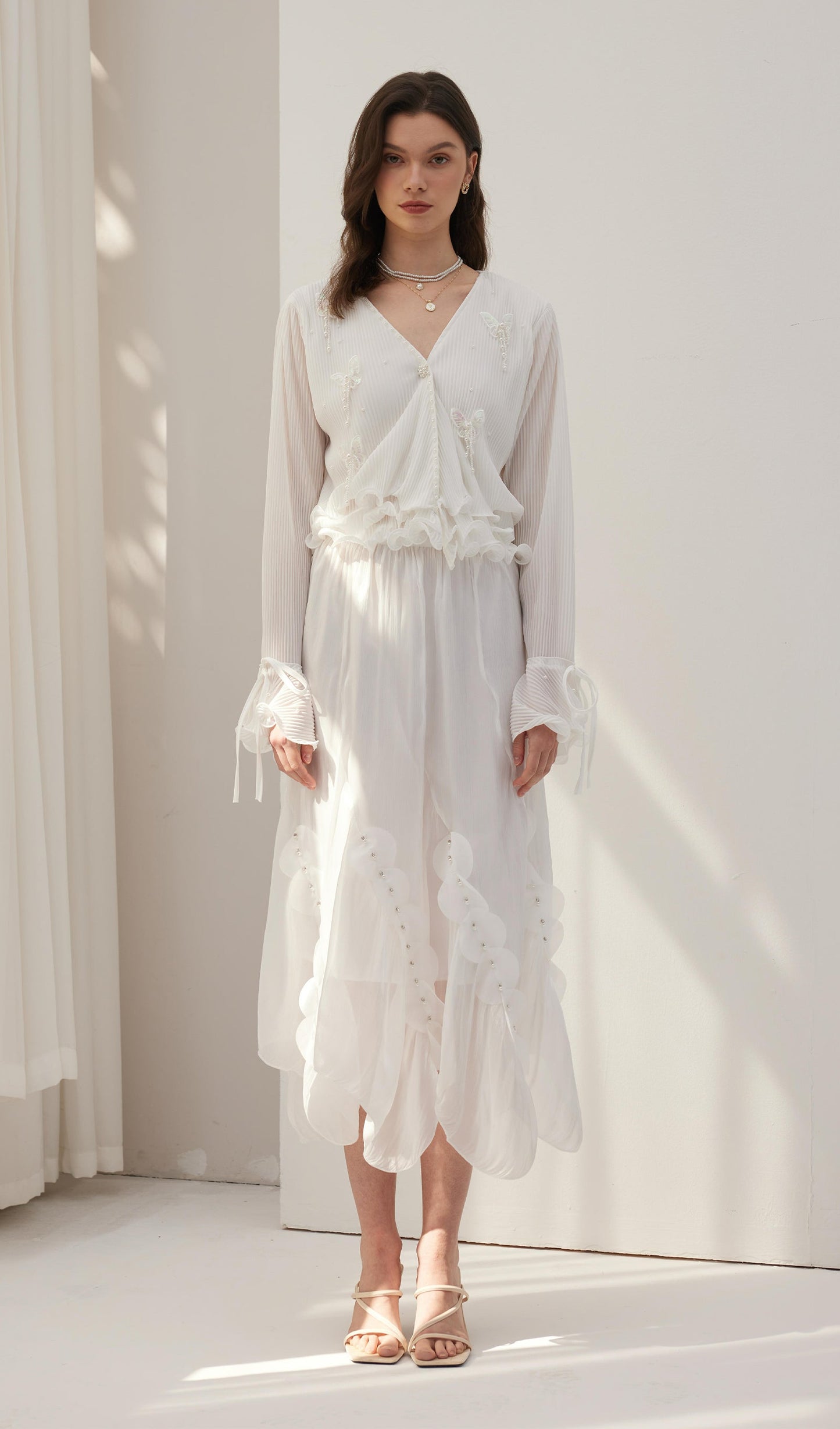 Butterfly Embellished Ruffled Top