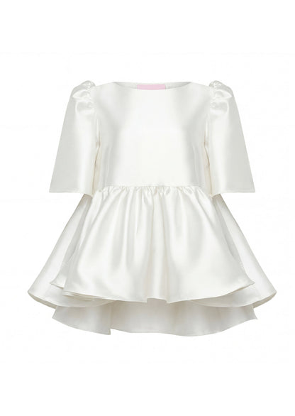Puff Sleeve Ruffle Top In White