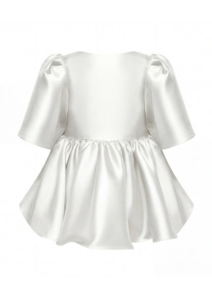 Puff Sleeve Ruffle Top In White