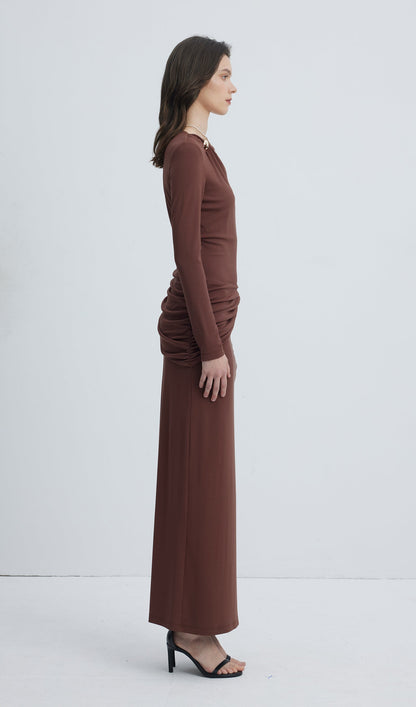 Jersey Seductive Fitted Maxi Dress-Brown