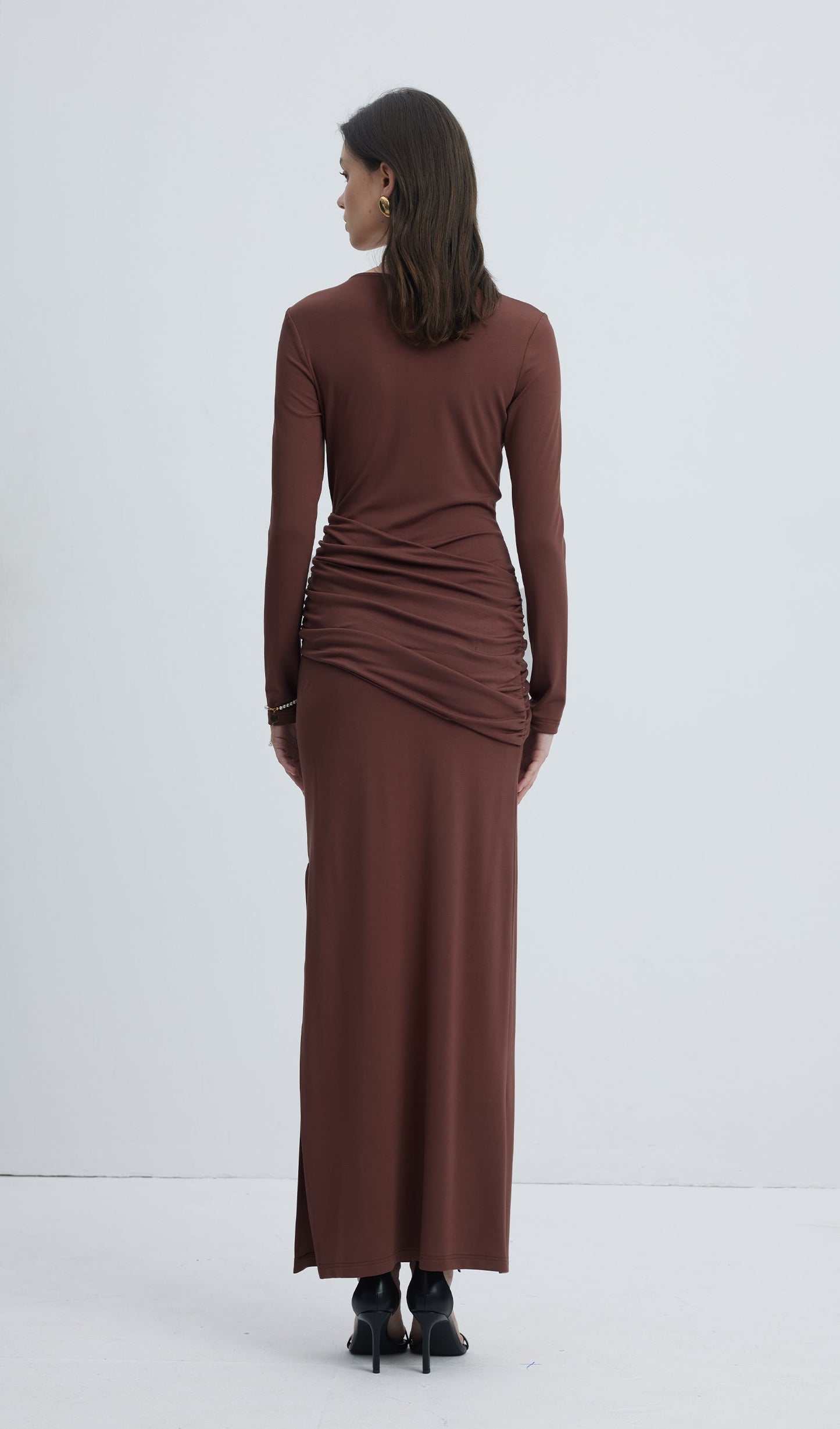 Jersey Seductive Fitted Maxi Dress-Brown