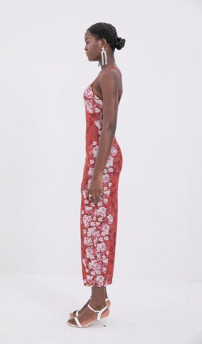 Trendy Floral Rose Stripe Maxi Dress