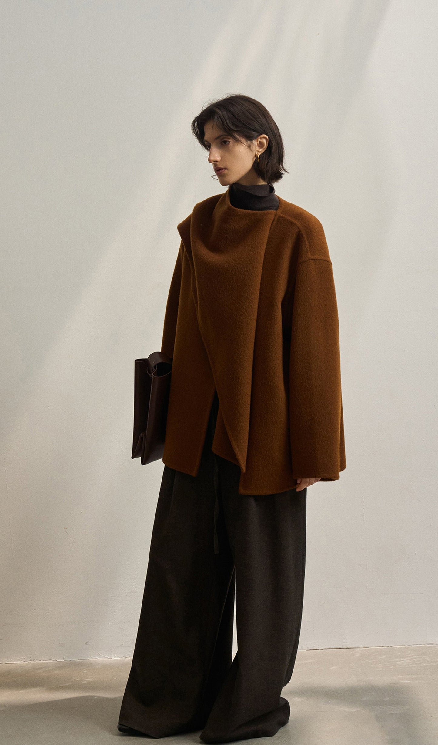 Solid Cape Style Coat-Chestnut