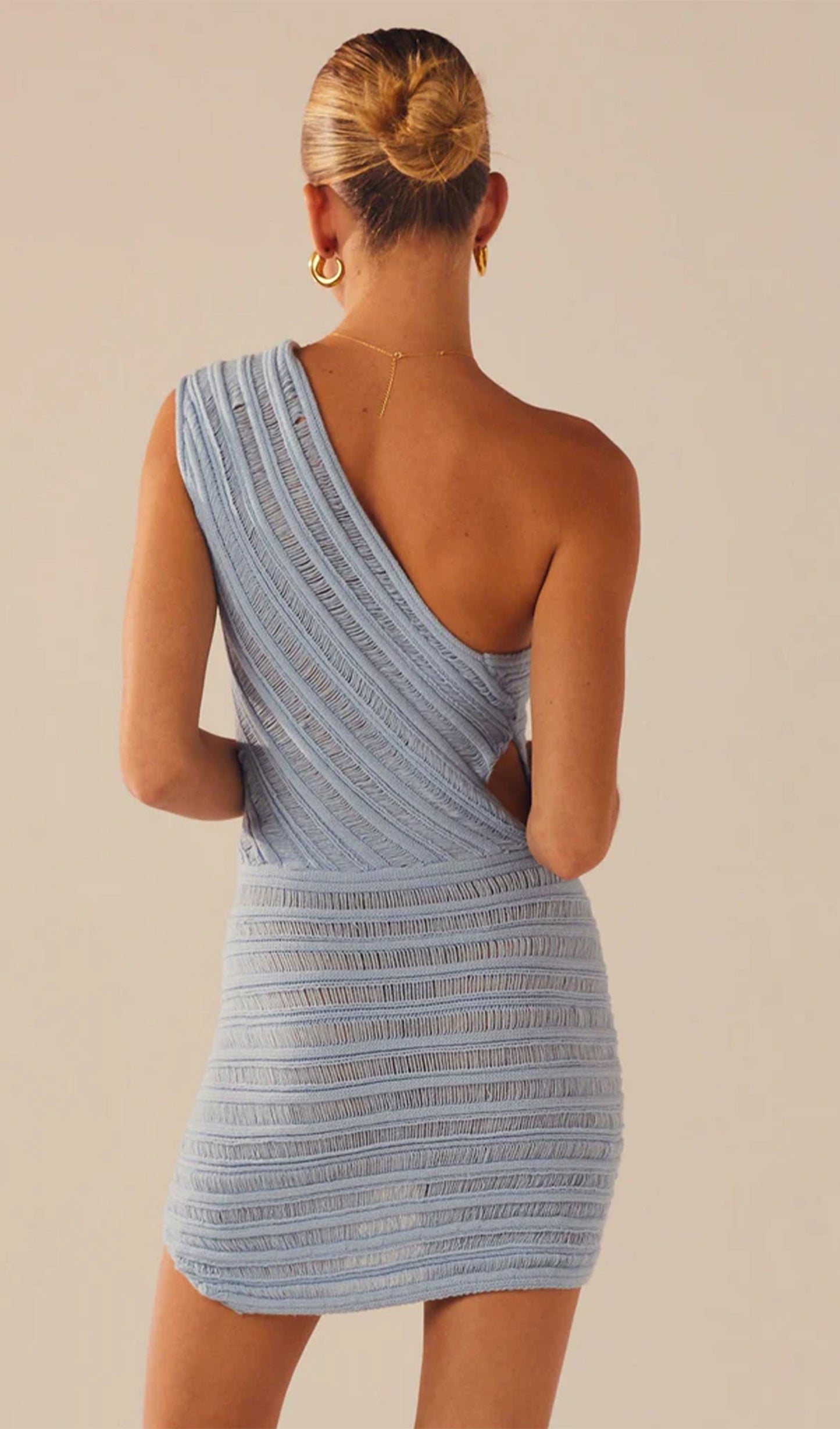 Ladder Hollow Knit Mini Dress-Blue